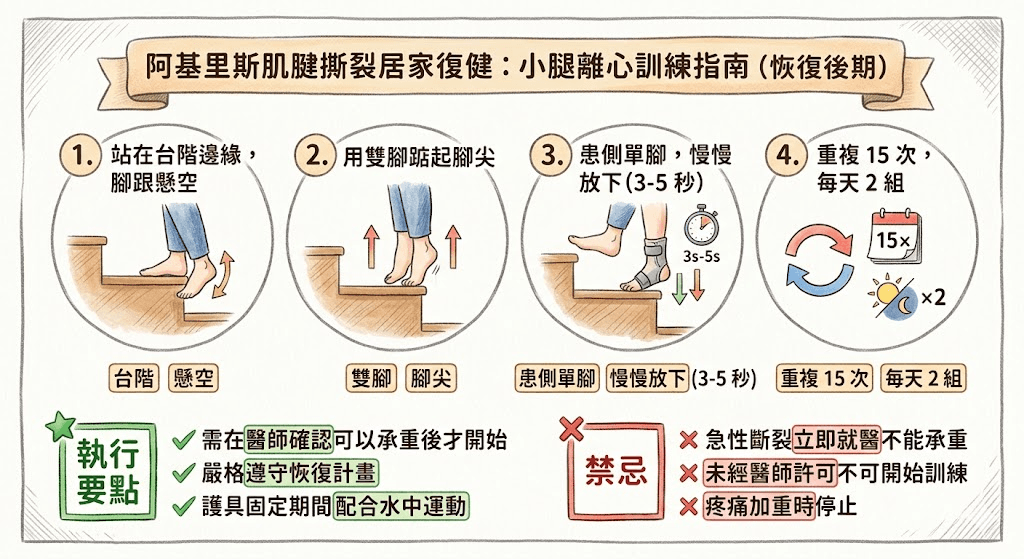 阿基里斯肌腱撕裂恢復後期居家小腿離心訓練復健指南