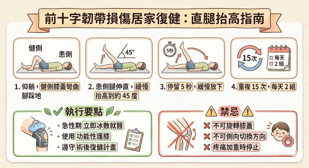 前十字韌帶損傷居家直腿抬高復健指南