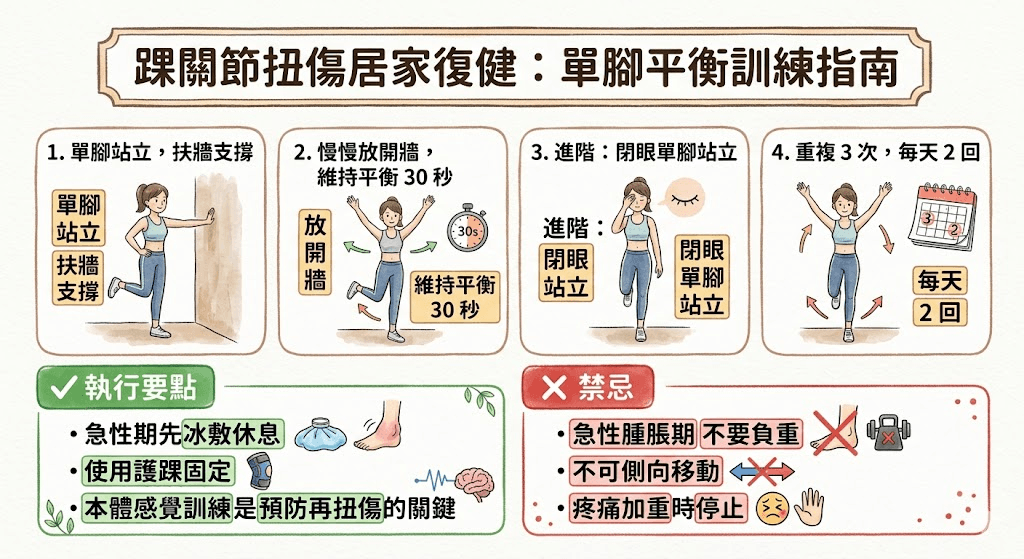 踝關節扭傷居家單腳平衡訓練復健指南