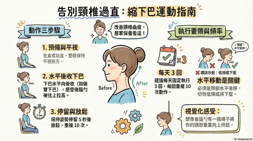 縮下巴運動示意圖