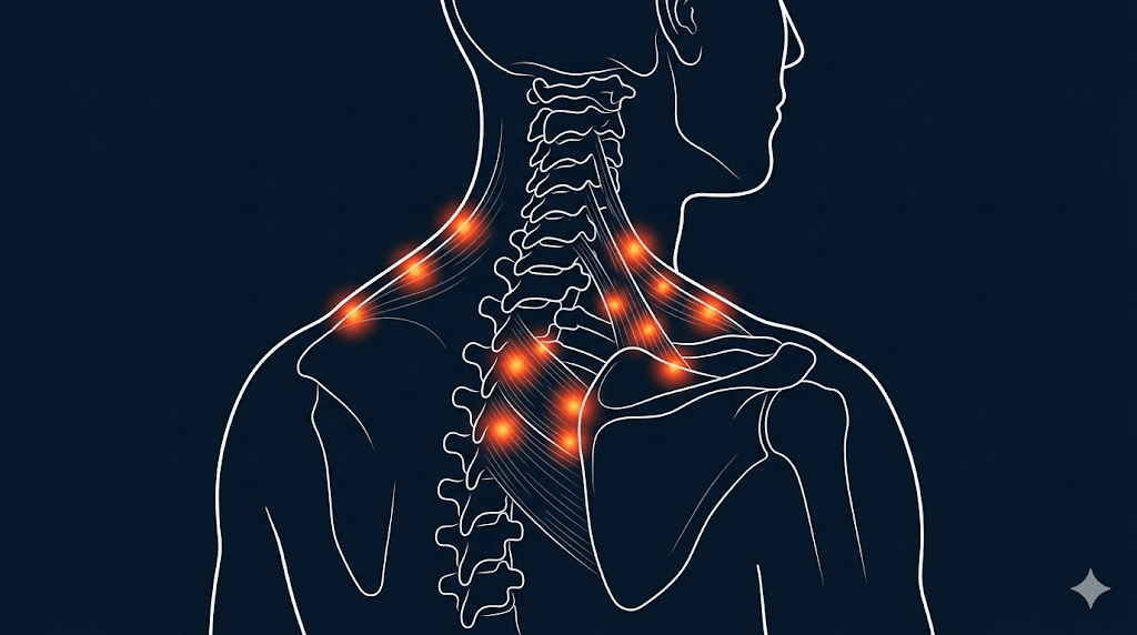 頸部肌筋膜疼痛衛教示意圖