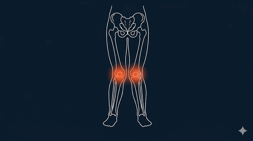 X型腿（膝外翻）示意：膝內靠與下肢力線（衛教配圖）