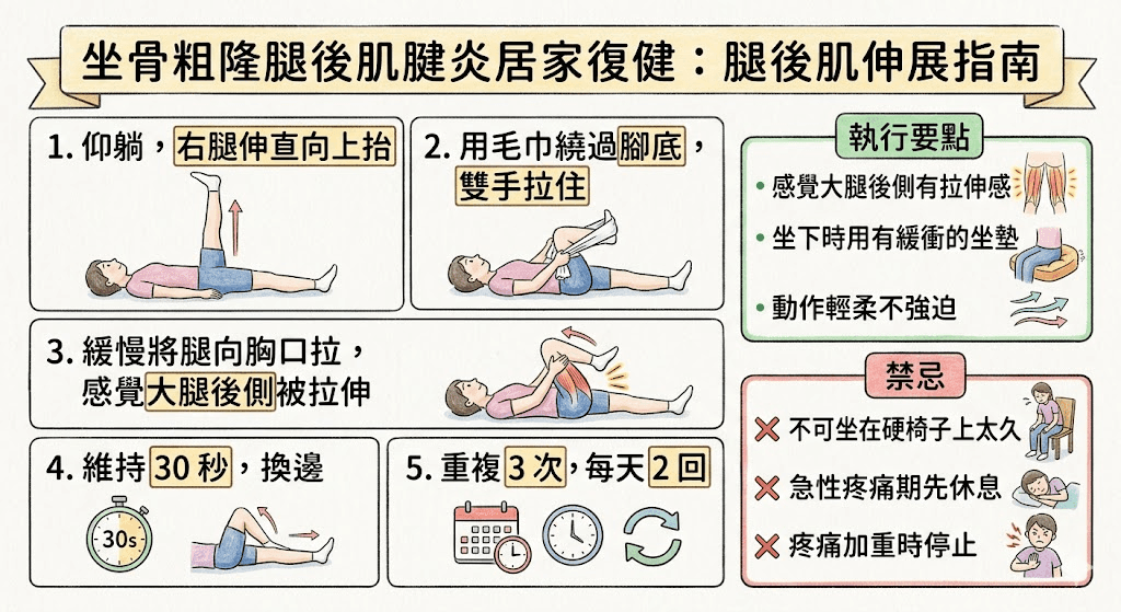 坐骨粗隆腿後肌腱炎居家腿後肌伸展復健指南