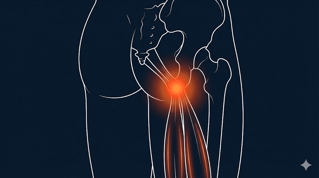 坐骨粗隆腿後肌腱炎衛教示意圖