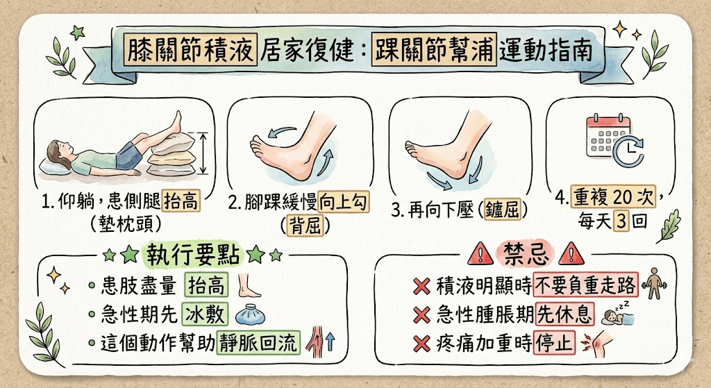 膝關節積液居家踝關節幫浦運動復健指南