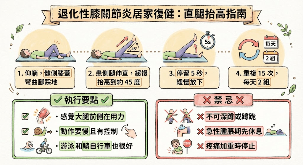 退化性膝關節炎居家直腿抬高復健指南
