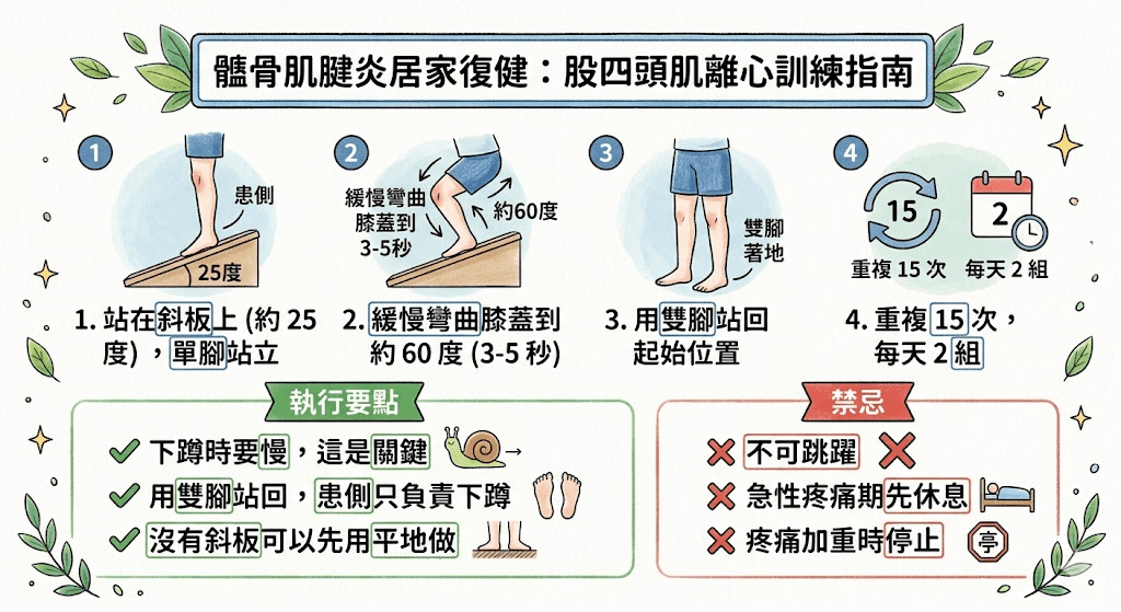 髕骨肌腱炎居家股四頭肌離心訓練復健指南