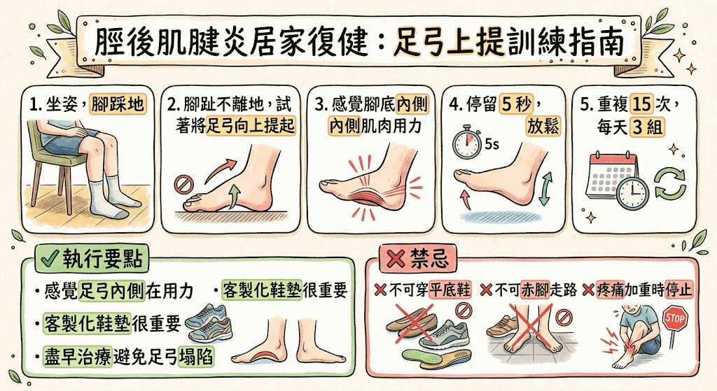 脛後肌腱炎居家足弓上提訓練復健指南