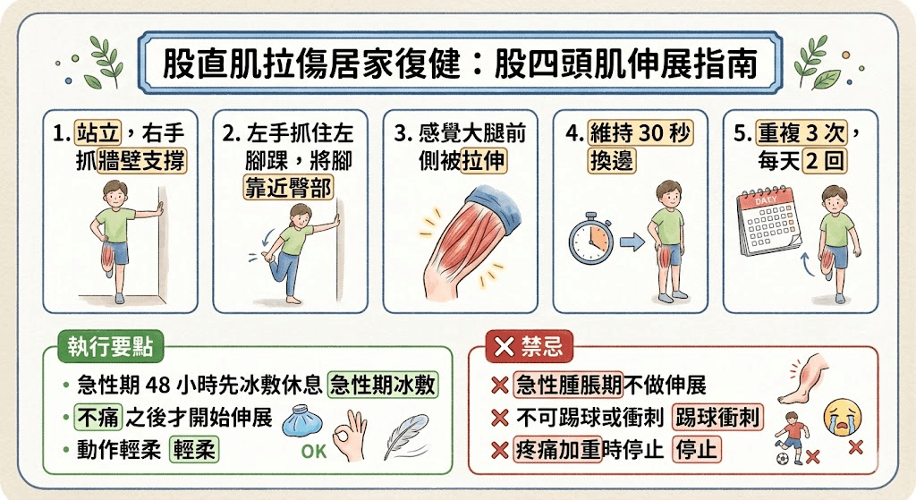 股直肌拉傷居家股四頭肌伸展復健指南