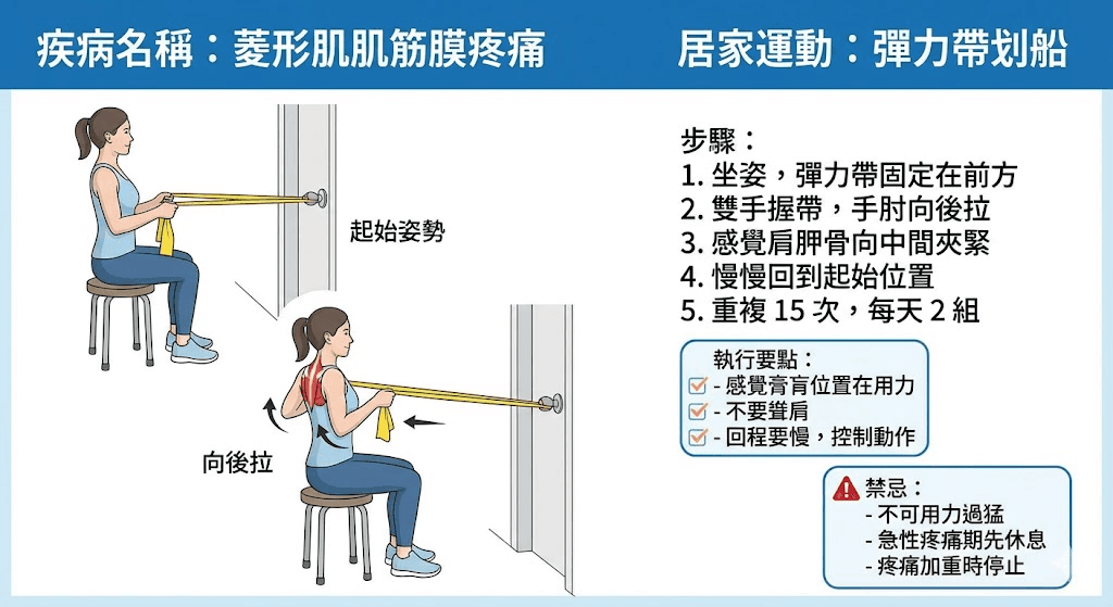 菱形肌肌筋膜疼痛居家彈力帶划船運動指南