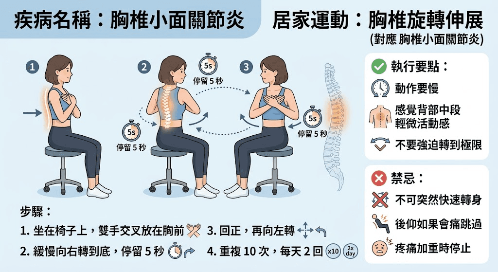 胸椎小面關節炎居家胸椎旋轉伸展運動指南