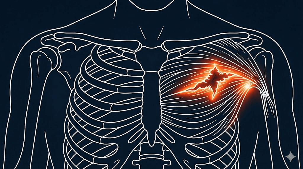 胸大肌拉傷或撕裂傷衛教示意圖
