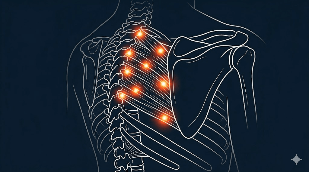 菱形肌肌筋膜疼痛衛教示意圖