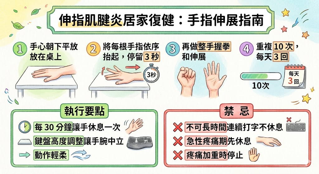 伸指肌腱炎居家手指伸展復健指南