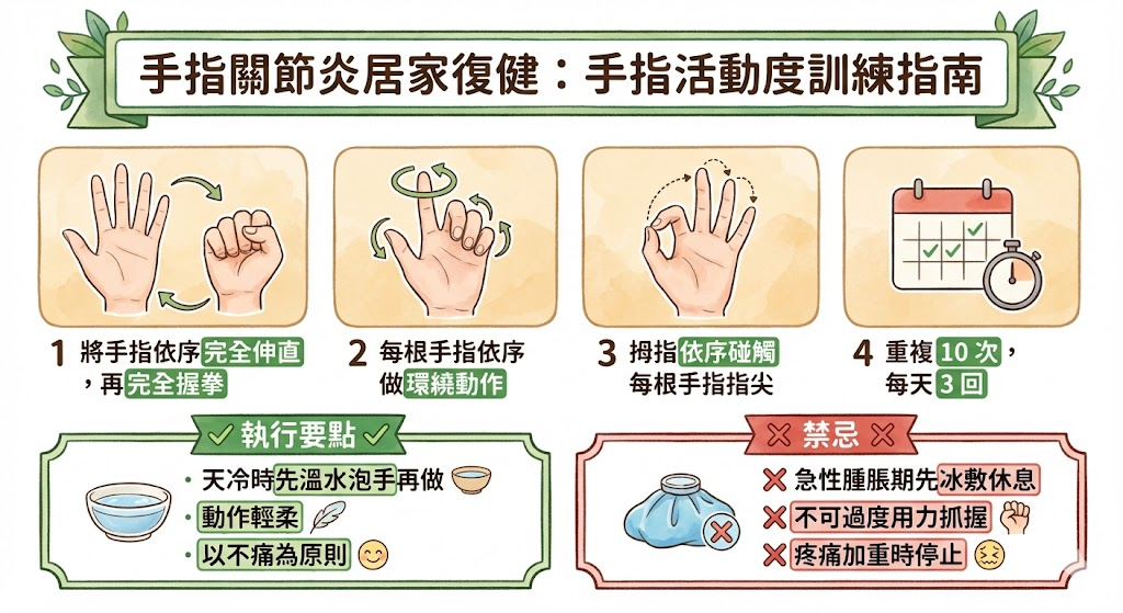 手指關節炎居家手指活動度訓練復健指南