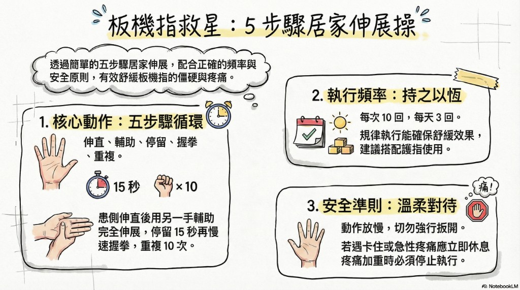 板機指居家五步驟手指伸展運動指南